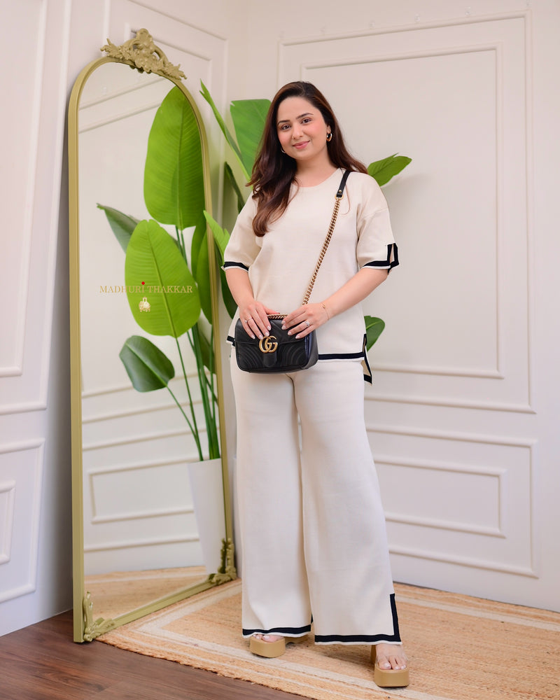 Milky White Knitted Half Sleeve Airport Trackset
