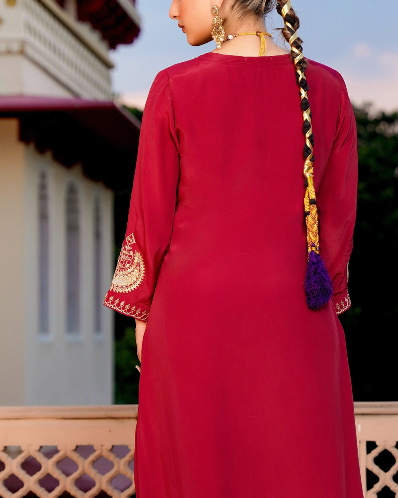 Ruhani Maroon Pure Crepe A Line Festive Suit