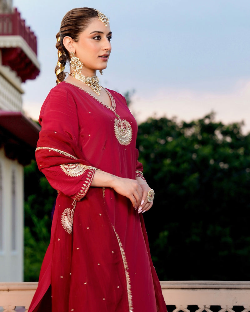 Ruhani Maroon Pure Crepe A Line Festive Suit