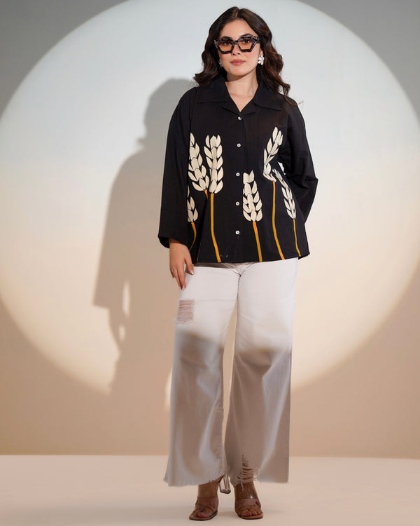 Black Wheatfield Breeze Cotton Shirt