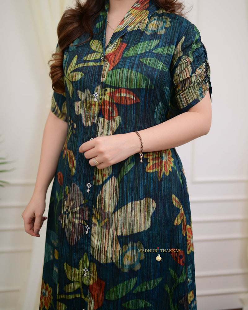 Rama Blue Muslin Botanical Dress