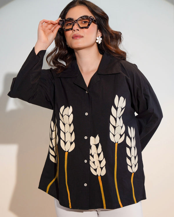 Black Wheatfield Breeze Cotton Shirt