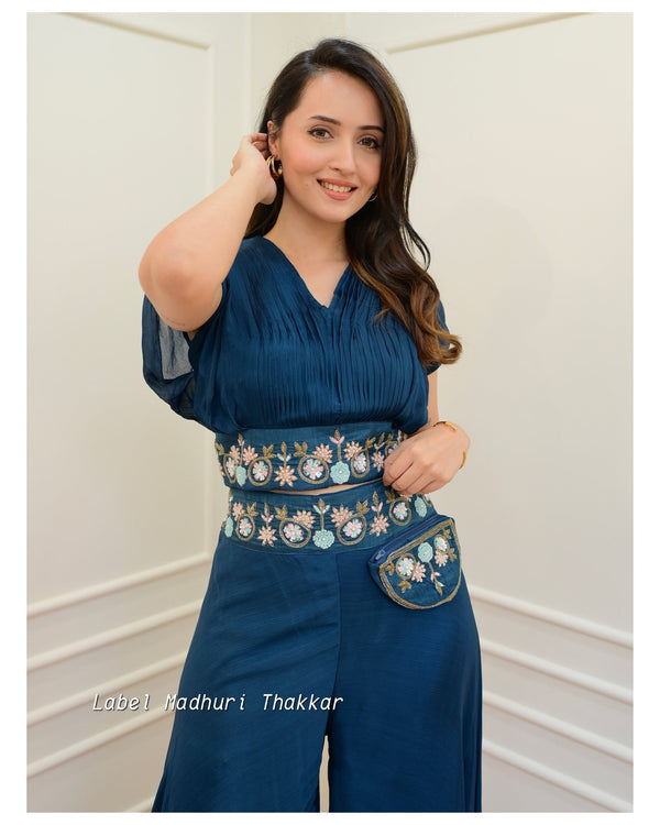 Blue Chinnon Handwork Festive Co-ord