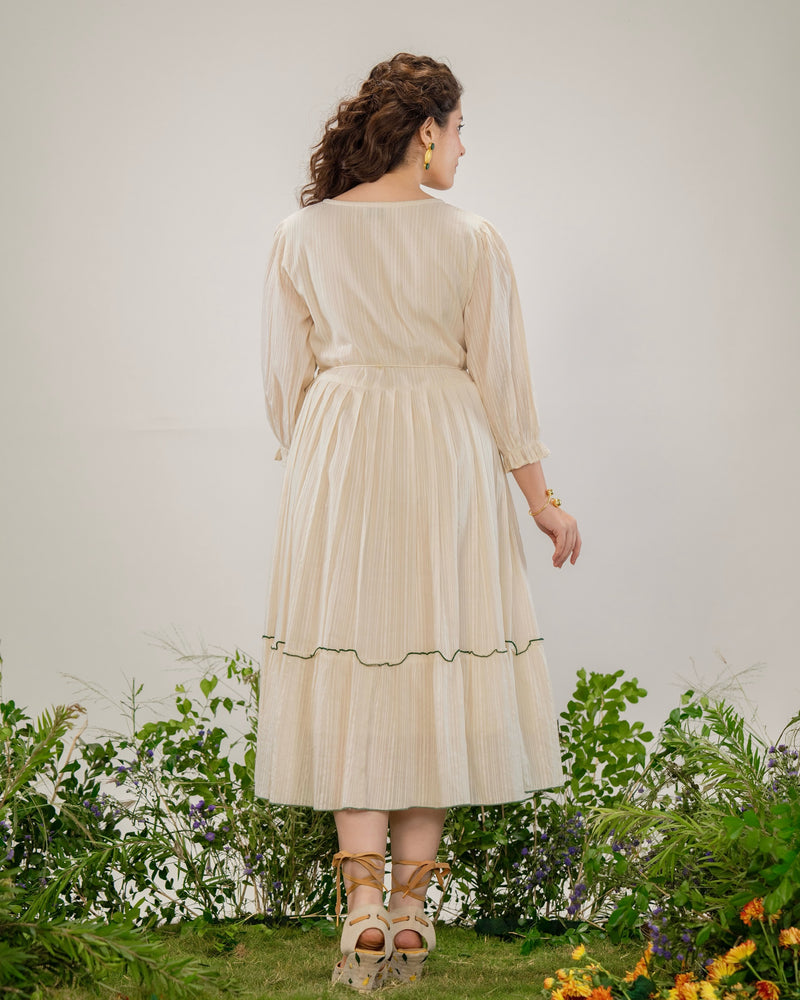 Ivory Botanic Bloom Threadwork Cotton A Line Dress