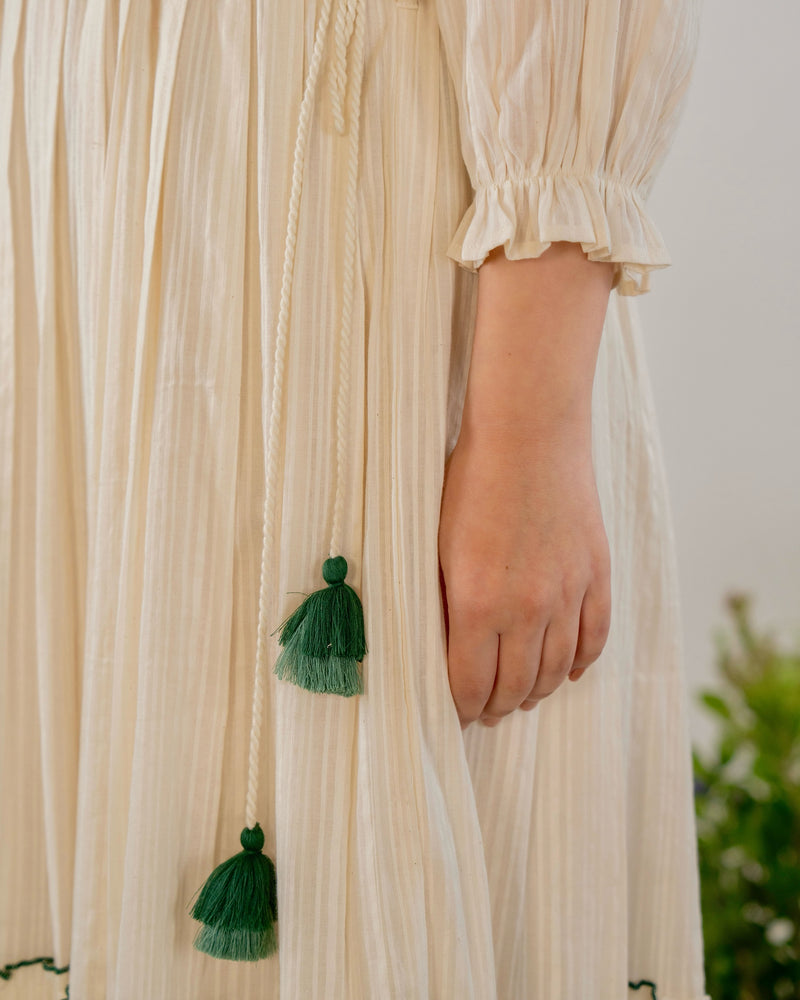 Ivory Botanic Bloom Threadwork Cotton A Line Dress