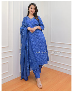 Navy Blue Threadwork Floral Afghani Suit