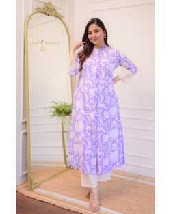 Lavender Floral Cotton A Line Kurta