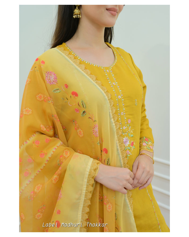 Yellow Thread Embroidered Suit