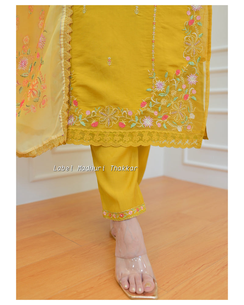 Yellow Thread Embroidered Suit