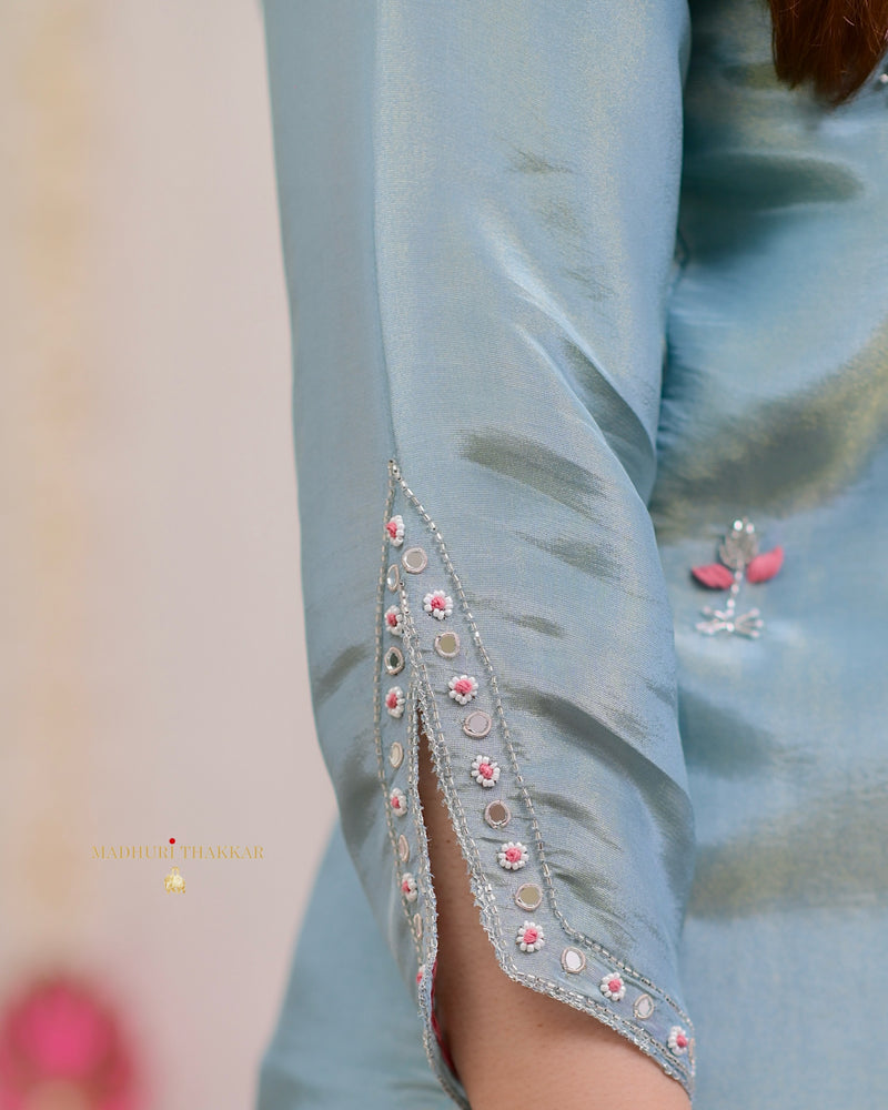 Powder Blue Tissue Handwork Festive Suit