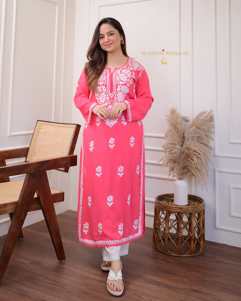 Pink Chikankari Soft Cotton Kurta