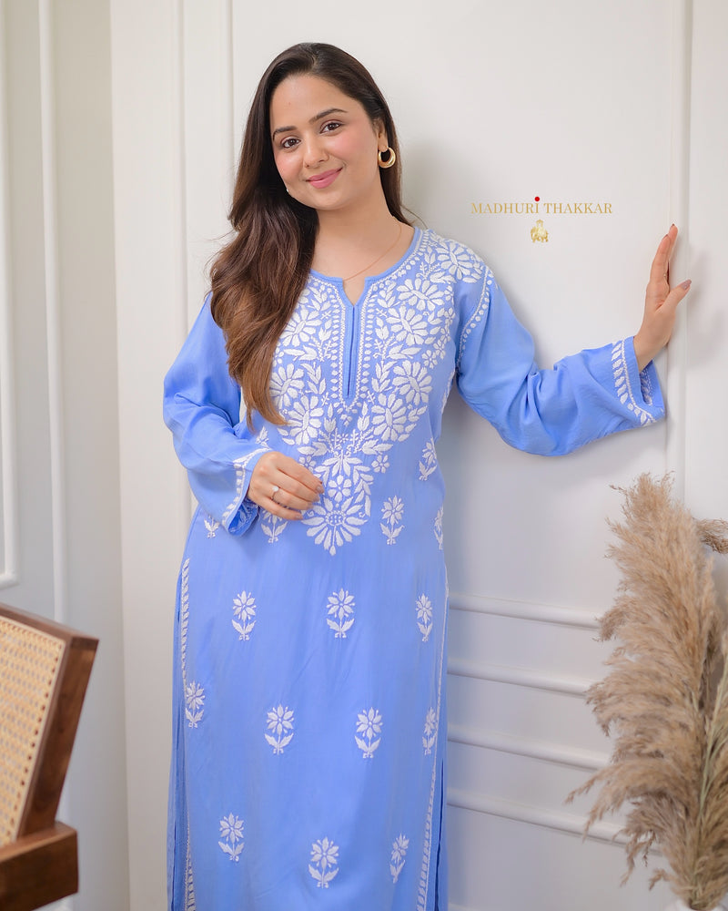 Blue Chikankari Soft Cotton Kurta
