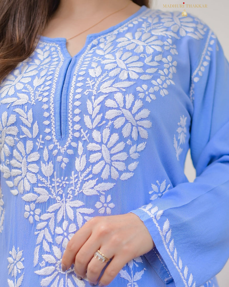 Blue Chikankari Soft Cotton Kurta