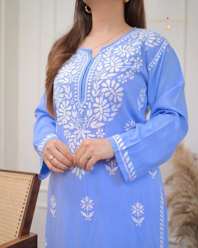 Blue Chikankari Soft Cotton Kurta
