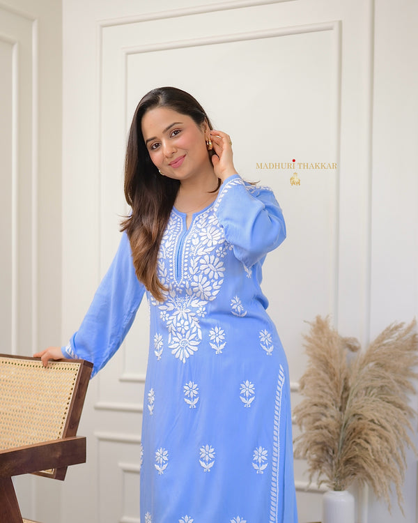 Blue Chikankari Soft Cotton Kurta