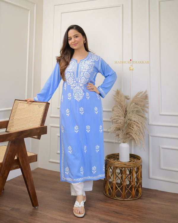 Blue Chikankari Soft Cotton Kurta