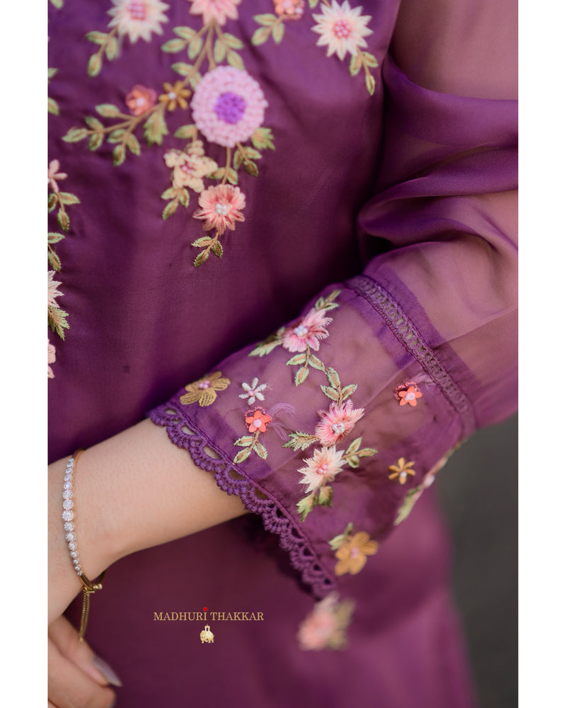 Magenta Threadwork Organza Suit