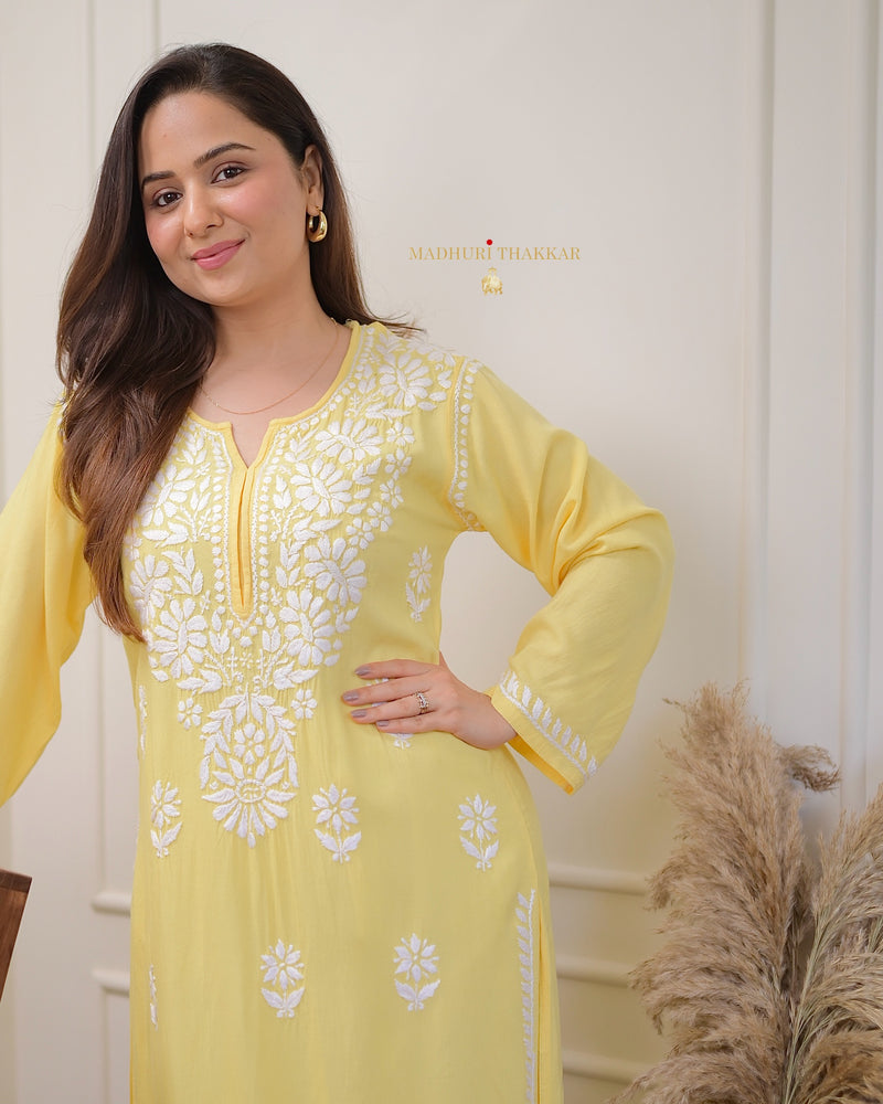 Yellow Chikankari Soft Cotton Kurta