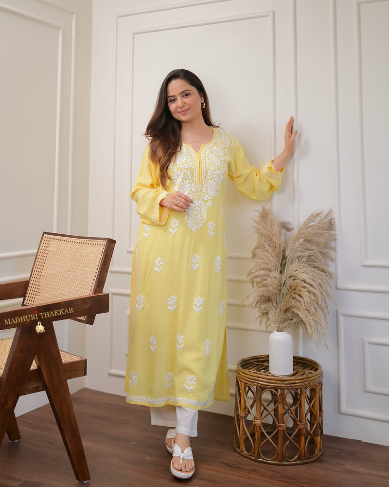 Yellow Chikankari Soft Cotton Kurta