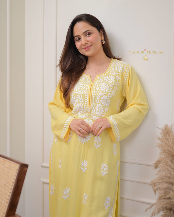 Yellow Chikankari Soft Cotton Kurta