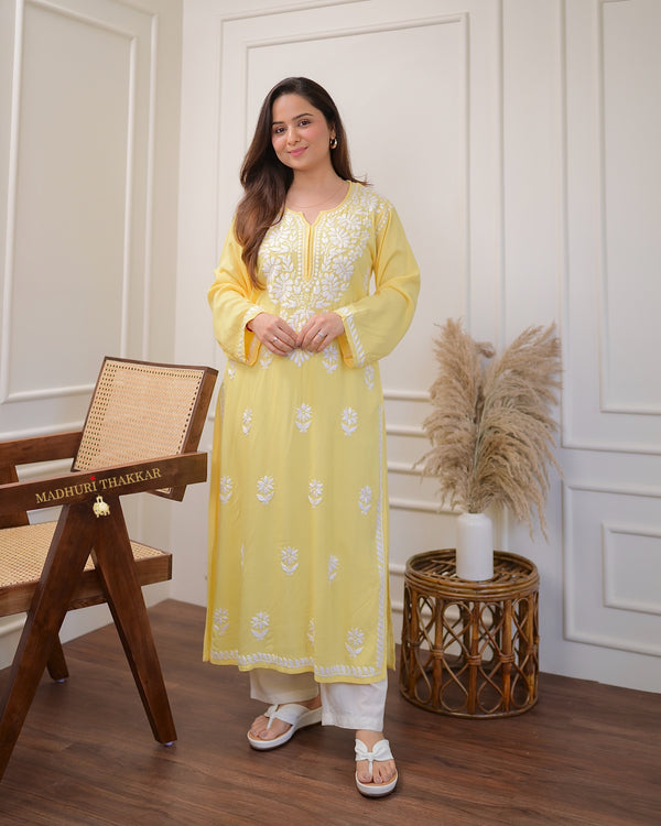 Yellow Chikankari Soft Cotton Kurta