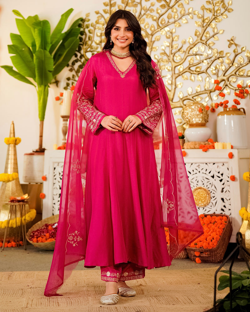 Meher Rani Handwork Chanderi Silk A Line Festive Suit