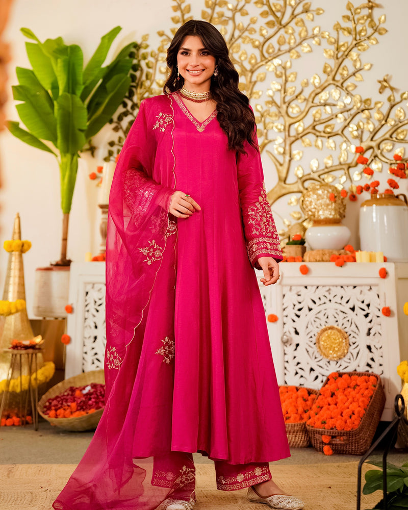 Meher Rani Handwork Chanderi Silk A Line Festive Suit