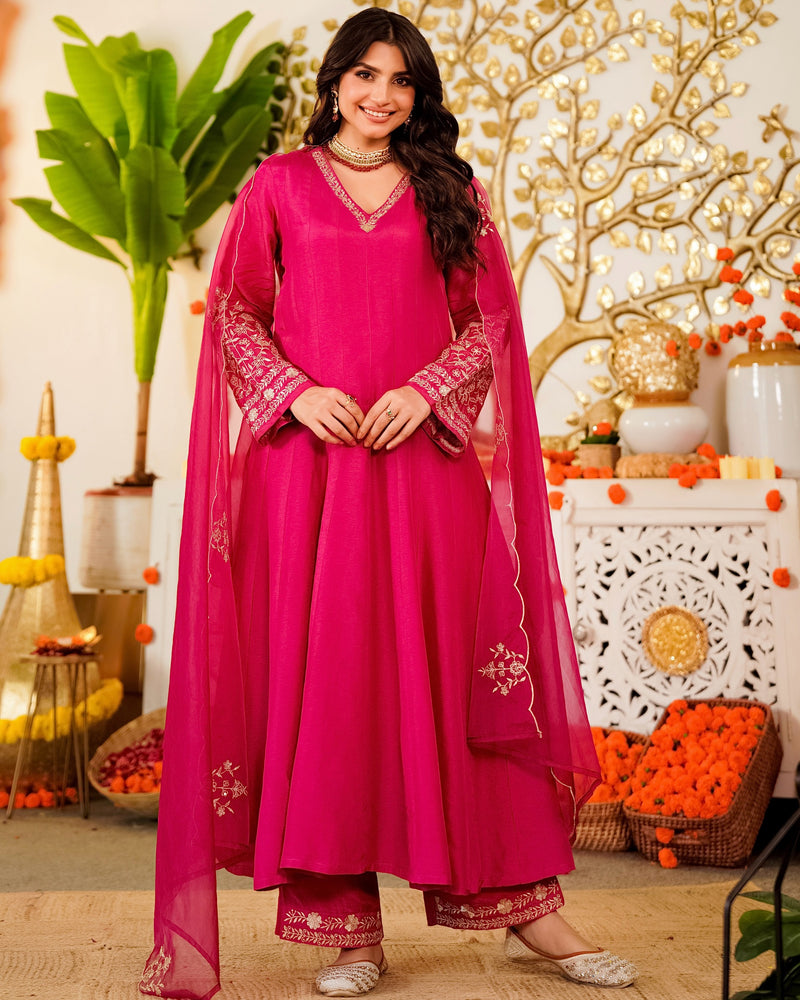 Meher Rani Handwork Chanderi Silk A Line Festive Suit