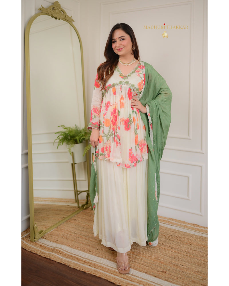 Ivory Floral Handwork Chinnon Sharara Set