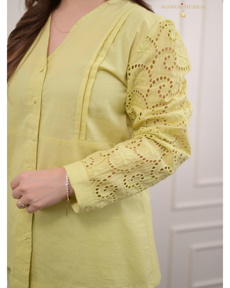 Lime Green Schiffli Cotton Co-ord