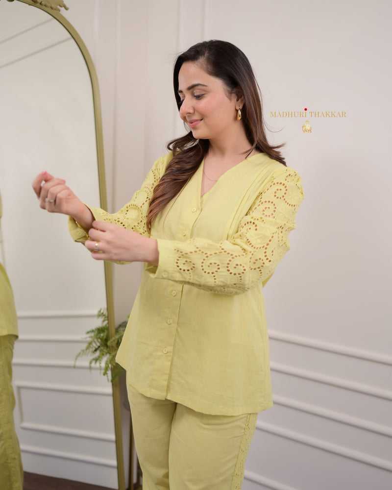 Lime Green Schiffli Cotton Co-ord