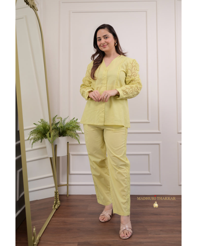 Lime Green Schiffli Cotton Co-ord