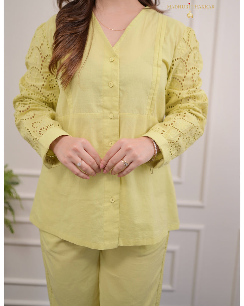 Lime Green Schiffli Cotton Co-ord