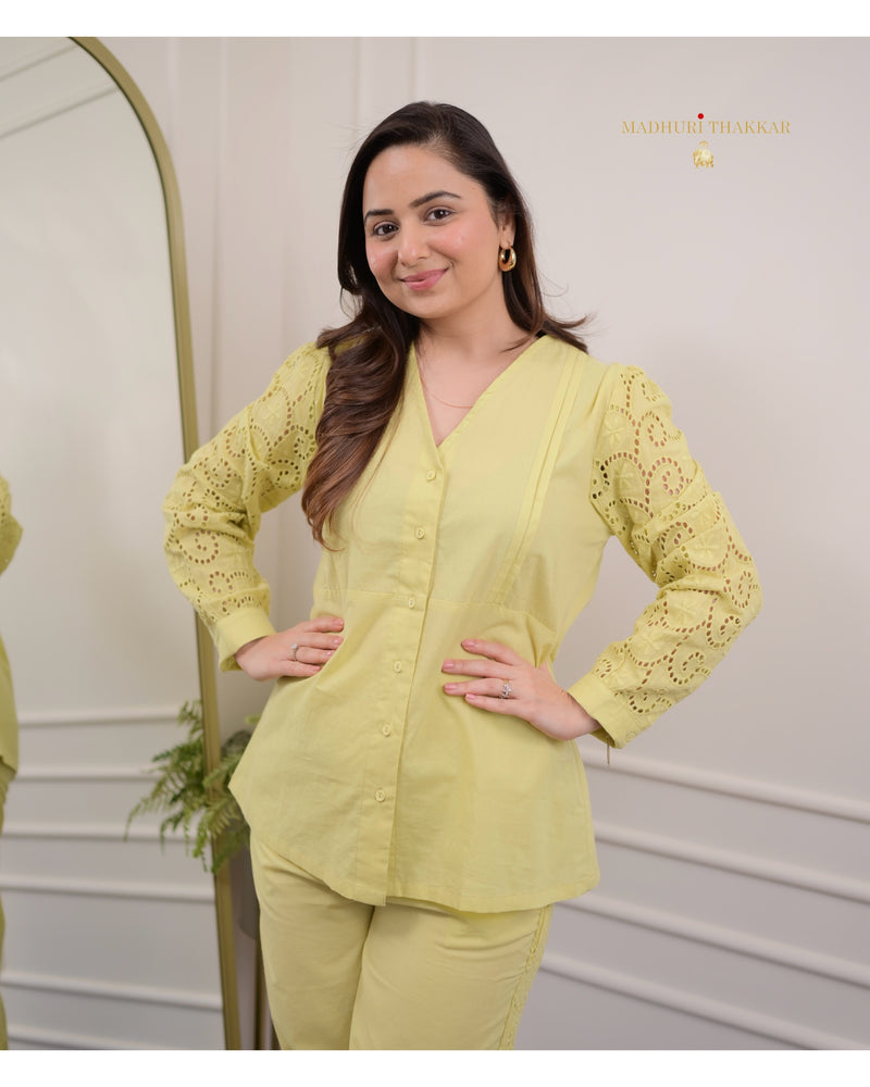 Lime Green Schiffli Cotton Co-ord