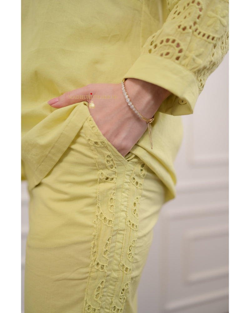 Lime Green Schiffli Cotton Co-ord