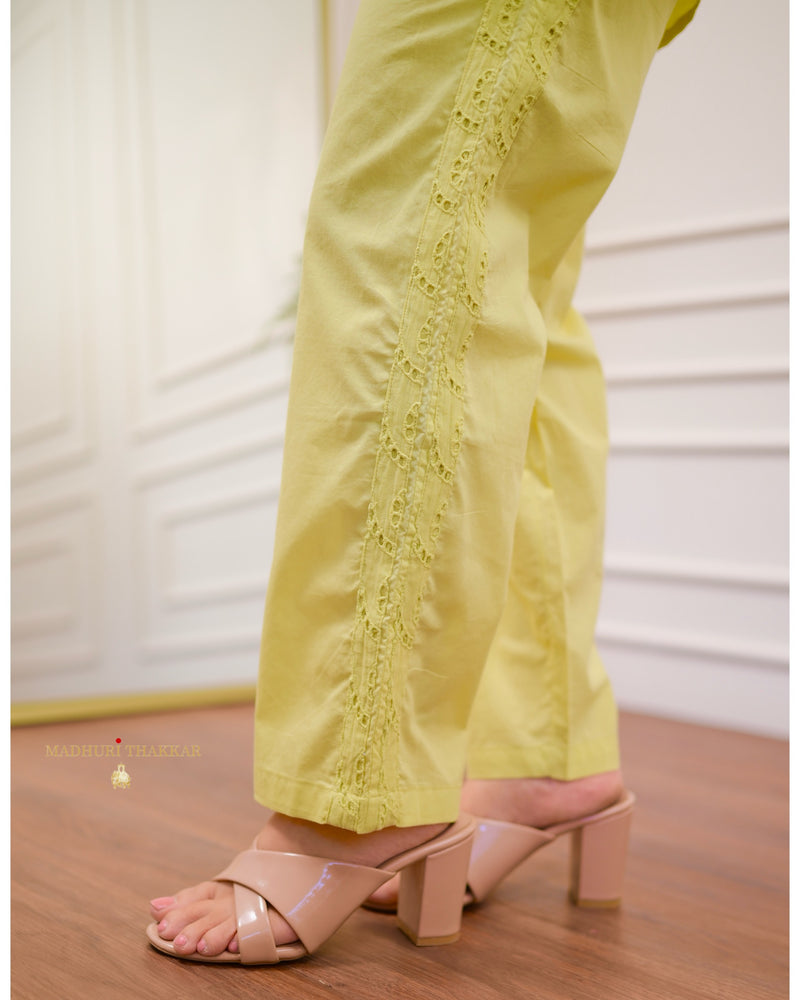 Lime Green Schiffli Cotton Co-ord