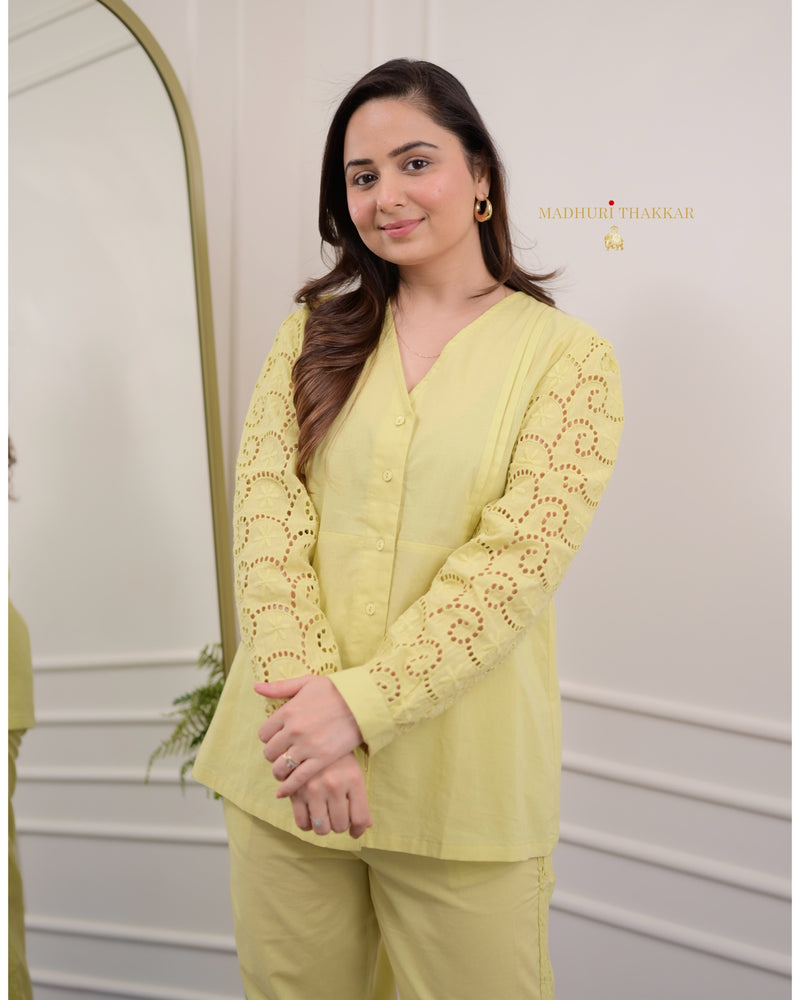 Lime Green Schiffli Cotton Co-ord