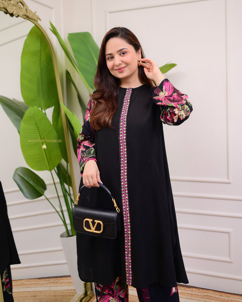 Black Floral Printed Soft Cotton Co-ord Set