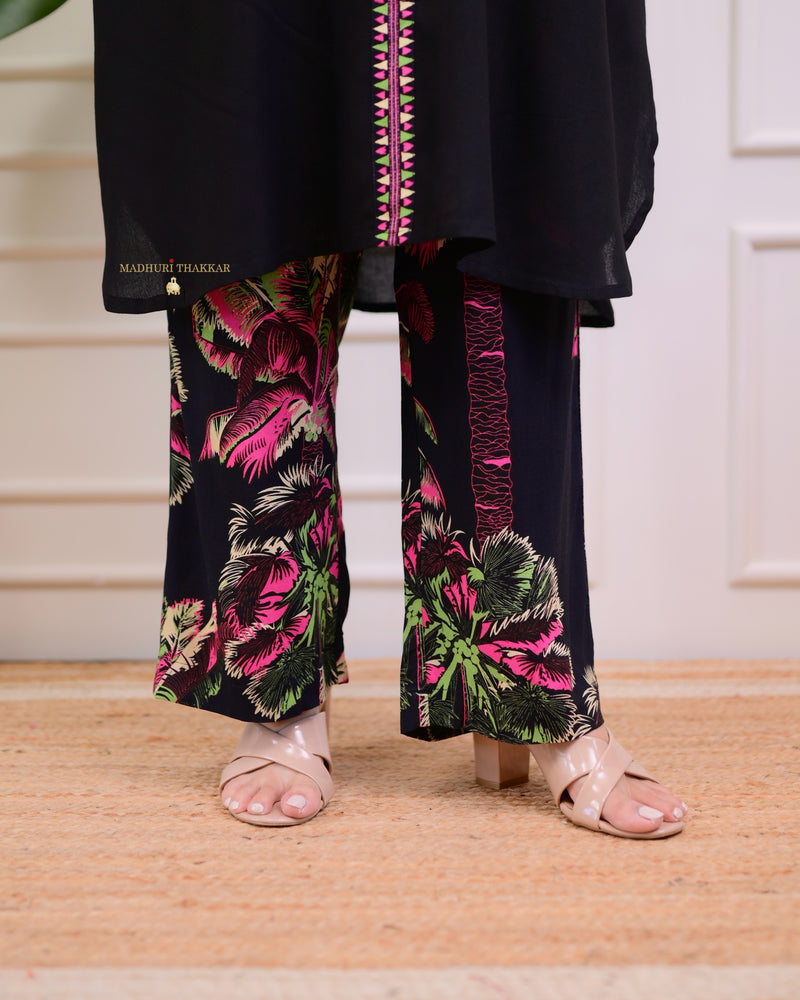 Black Floral Printed Soft Cotton Co-ord Set