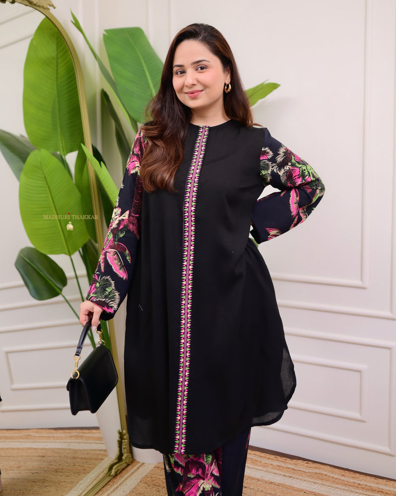 Black Floral Printed Soft Cotton Co-ord Set