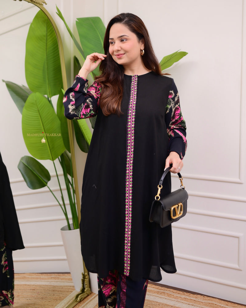 Black Floral Printed Soft Cotton Co-ord Set