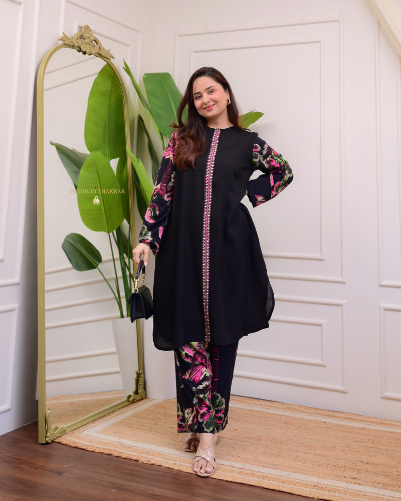 Black Floral Printed Soft Cotton Co-ord Set