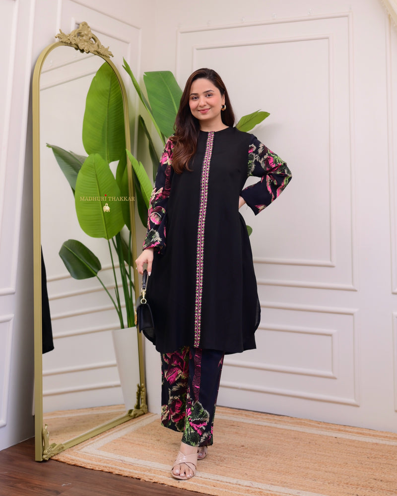Black Floral Printed Soft Cotton Co-ord Set