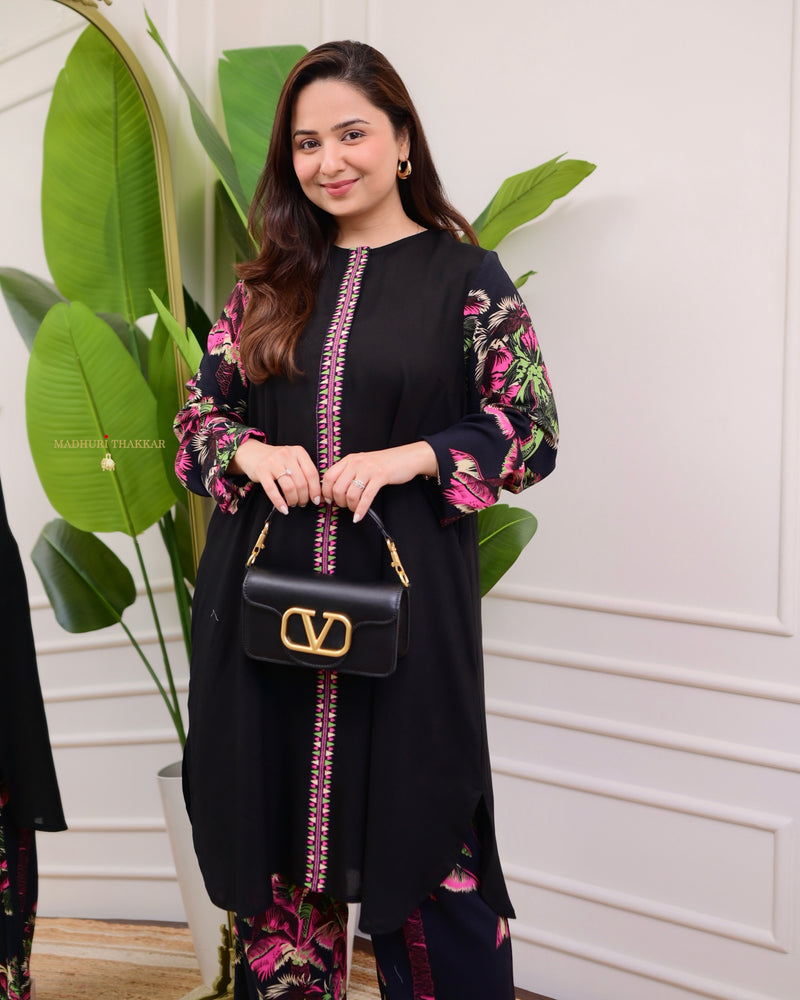 Black Floral Printed Soft Cotton Co-ord Set