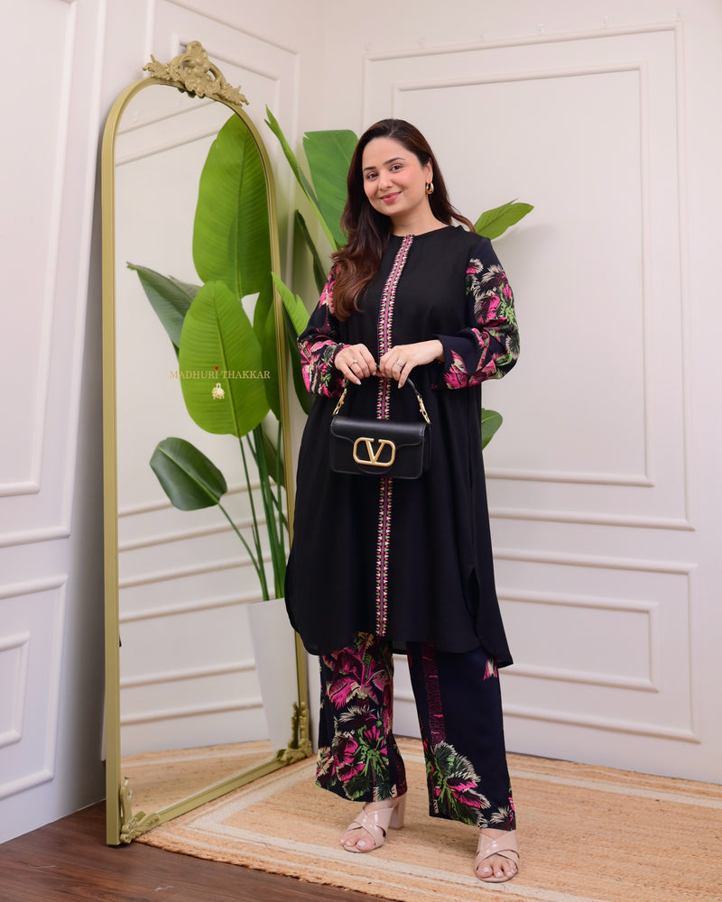 Black Floral Printed Soft Cotton Co-ord Set