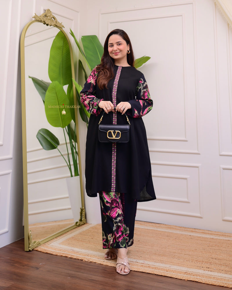 Black Floral Printed Soft Cotton Co-ord Set
