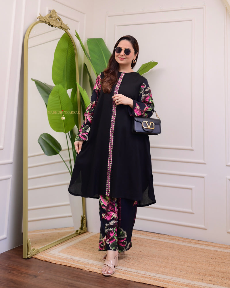 Black Floral Printed Soft Cotton Co-ord Set