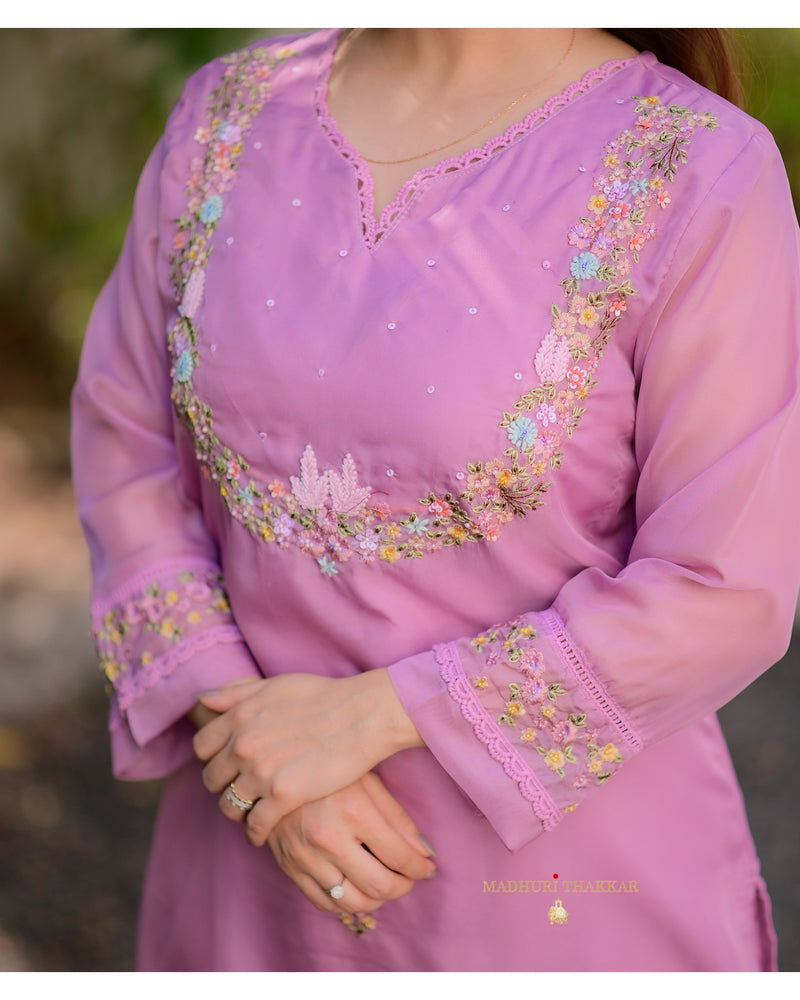 Lilac Threadwork Organza Suit