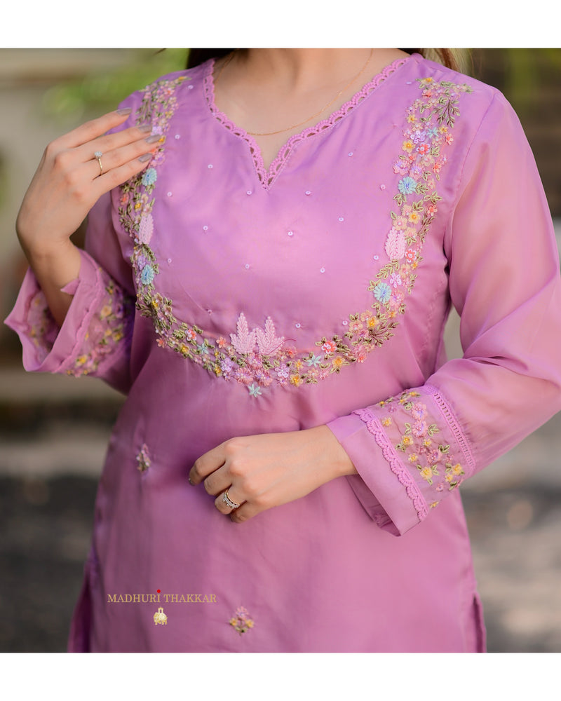 Lilac Threadwork Organza Suit