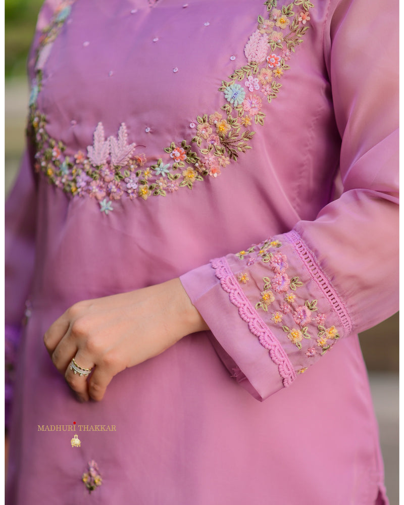 Lilac Threadwork Organza Suit
